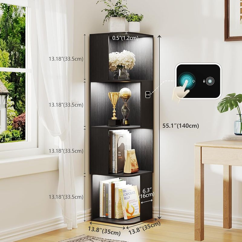 55.1 " Corner Wood Bookcase with Body Sensor