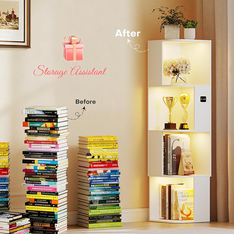 55.1 " Corner Wood Bookcase with Body Sensor
