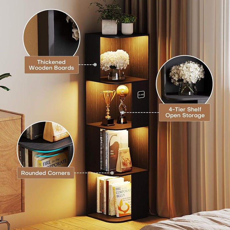 55.1 " Corner Wood Bookcase with Body Sensor