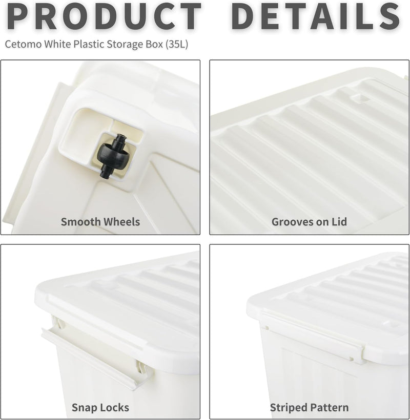 55lx6 Storage Boxes with Lids Plastic Box Wheels (6 Pack)