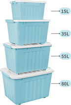 55lx6 Storage Boxes with Lids Plastic Box Wheels (6 Pack)