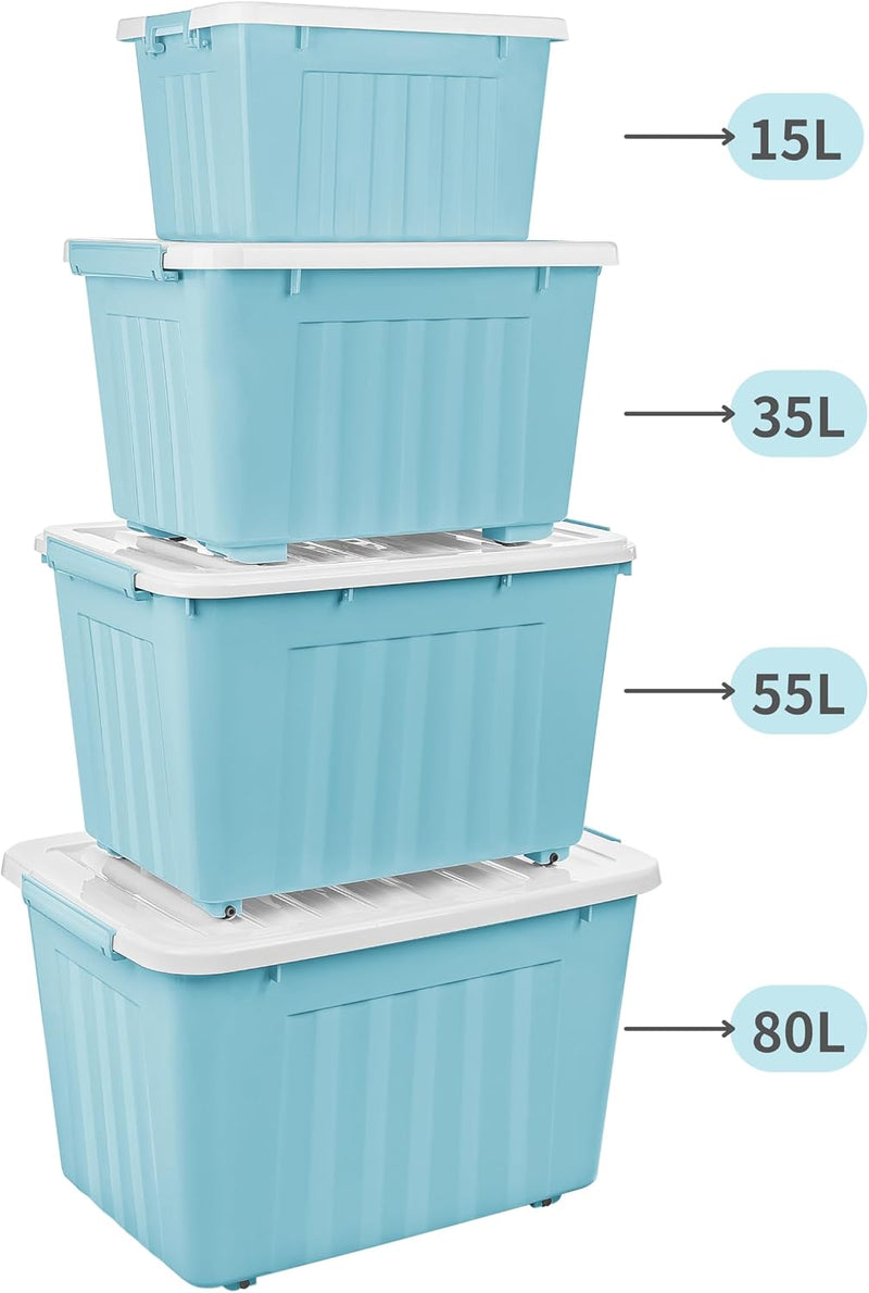 55lx6 Storage Boxes with Lids Plastic Box Wheels (6 Pack)