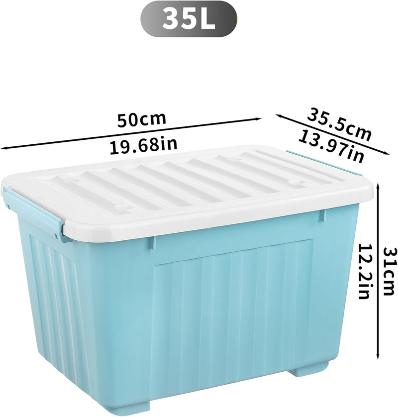55lx6 Storage Boxes with Lids Plastic Box Wheels (6 Pack)