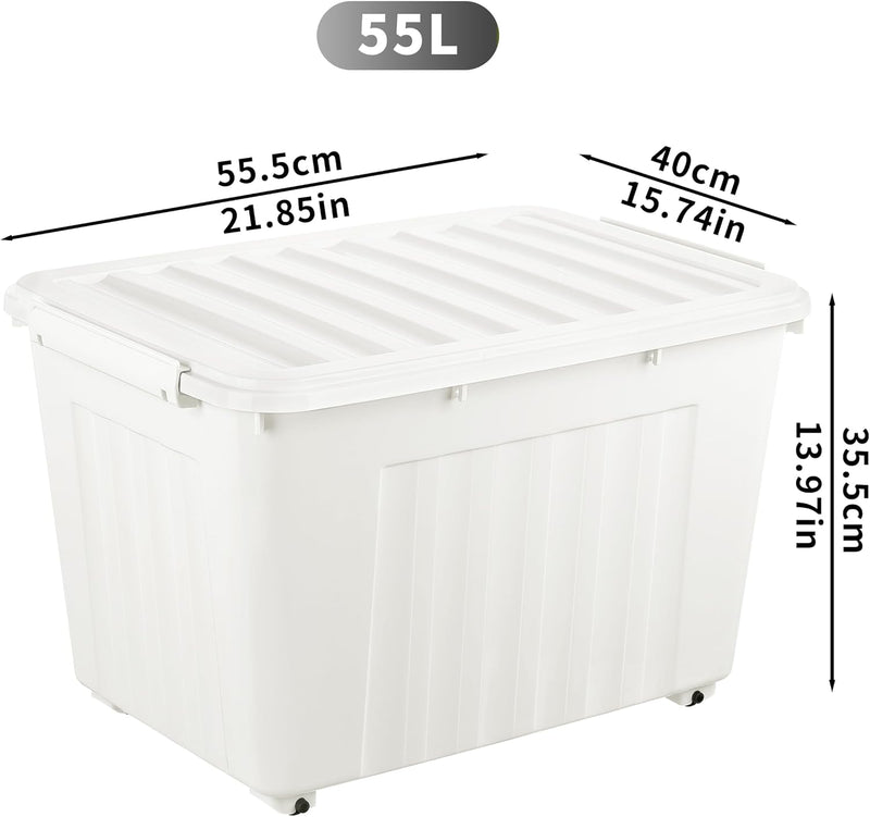 55lx6 Storage Boxes with Lids Plastic Box Wheels (6 Pack)