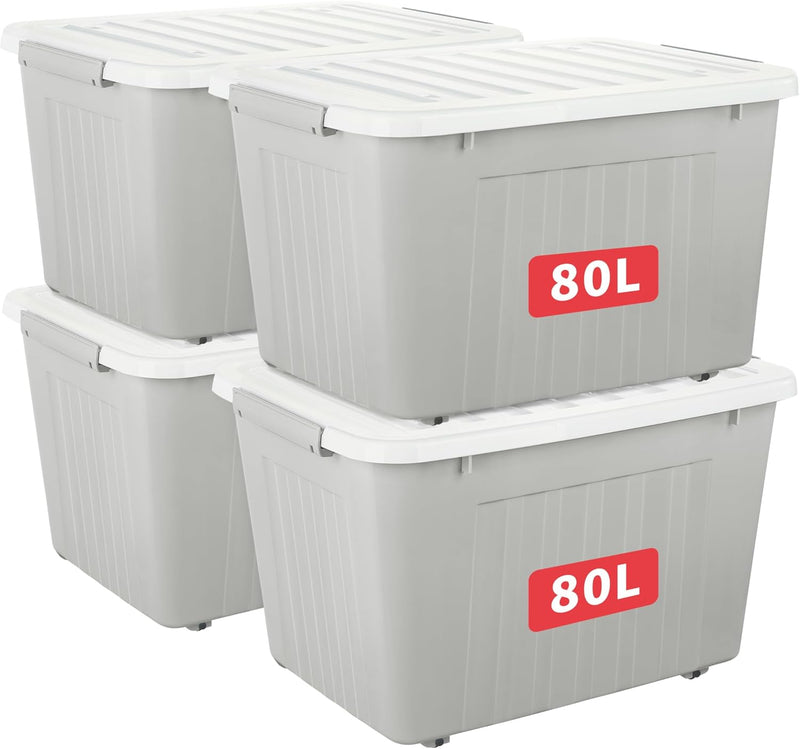 55lx6 Storage Boxes with Lids Plastic Box Wheels (6 Pack)