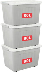 55lx6 Storage Boxes with Lids Plastic Box Wheels (6 Pack)