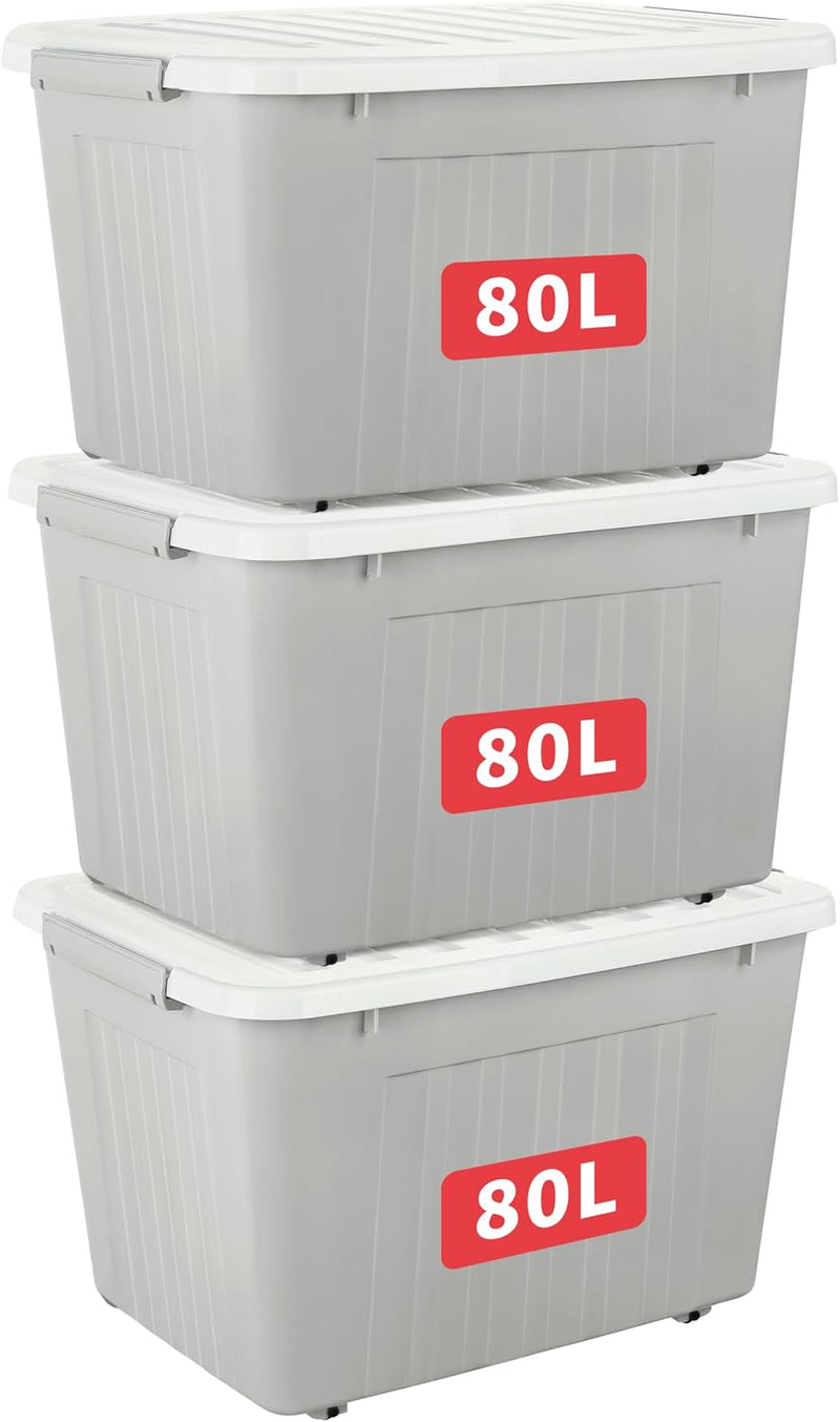 55lx6 Storage Boxes with Lids Plastic Box Wheels (6 Pack)