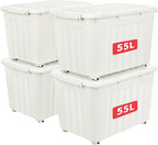 55lx6 Storage Boxes with Lids Plastic Box Wheels (6 Pack)