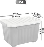 55lx6 Storage Boxes with Lids Plastic Box Wheels (6 Pack)