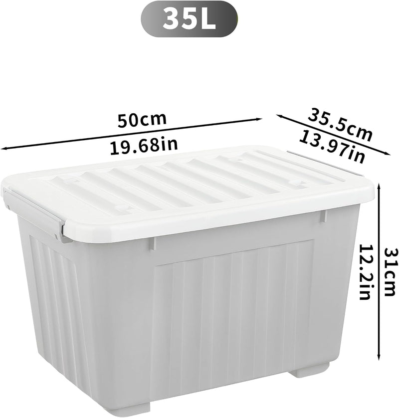55lx6 Storage Boxes with Lids Plastic Box Wheels (6 Pack)