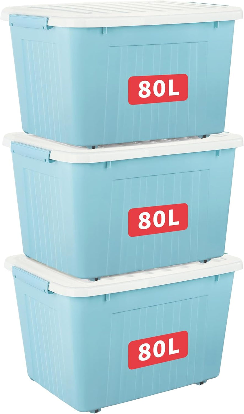 55lx6 Storage Boxes with Lids Plastic Box Wheels (6 Pack)