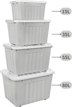 55lx6 Storage Boxes with Lids Plastic Box Wheels (6 Pack)