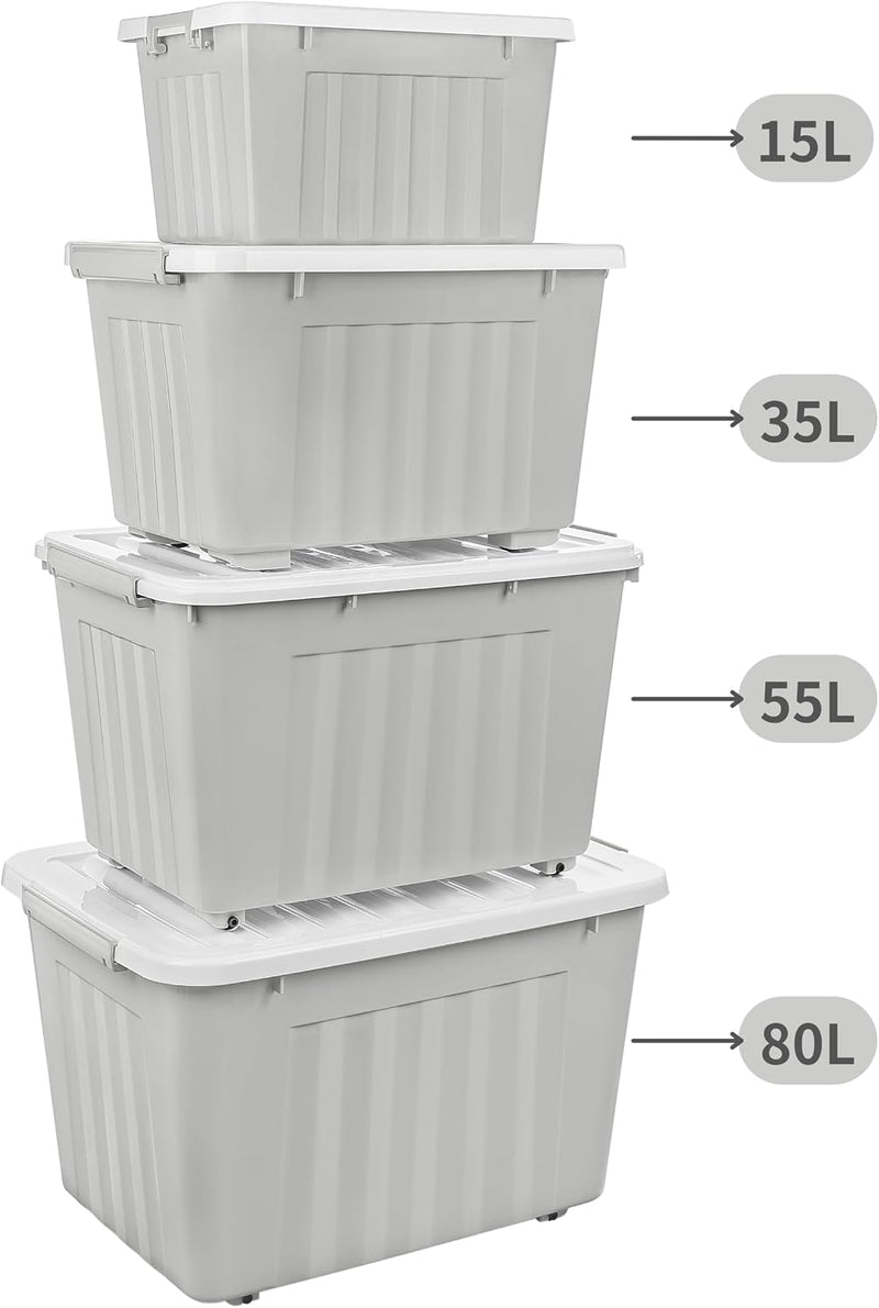 55lx6 Storage Boxes with Lids Plastic Box Wheels (6 Pack)