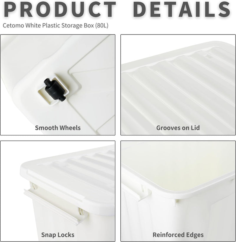 55lx6 Storage Boxes with Lids Plastic Box Wheels (6 Pack)