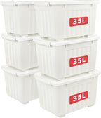 55lx6 Storage Boxes with Lids Plastic Box Wheels (6 Pack)