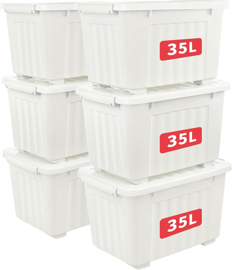 55lx6 Storage Boxes with Lids Plastic Box Wheels (6 Pack)