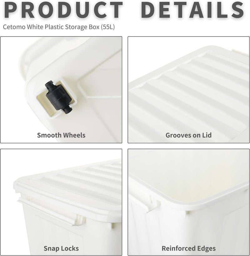 55lx6 Storage Boxes with Lids Plastic Box Wheels (6 Pack)