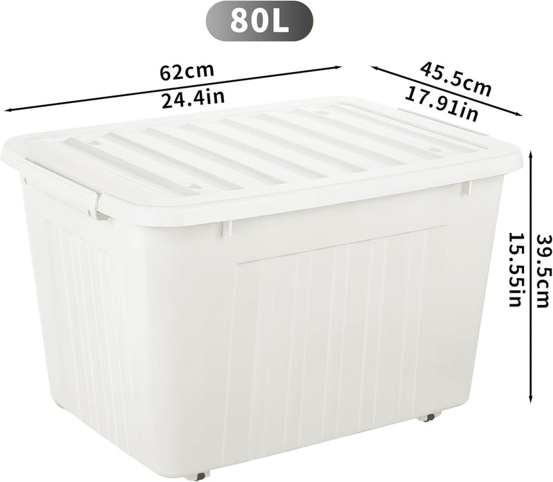 55lx6 Storage Boxes with Lids Plastic Box Wheels (6 Pack)