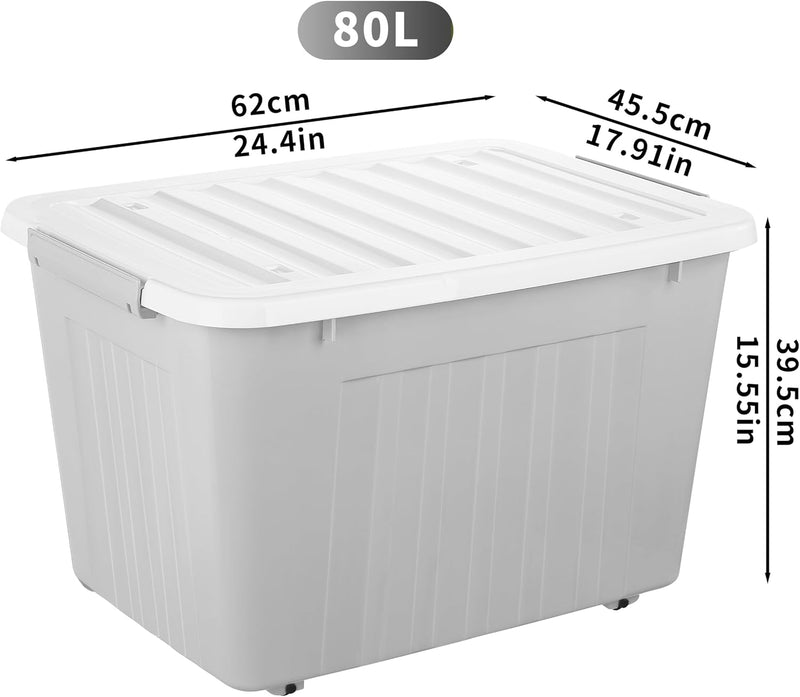55lx6 Storage Boxes with Lids Plastic Box Wheels (6 Pack)