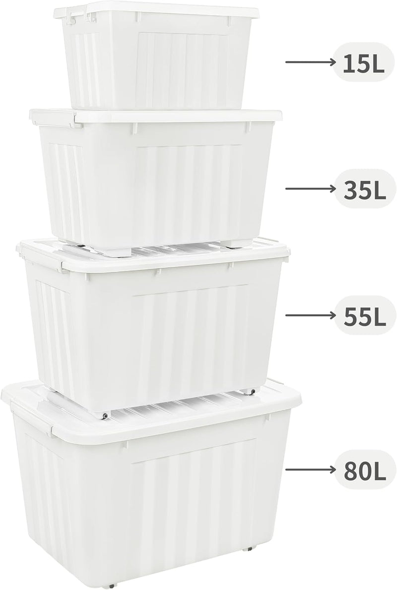 55lx6 Storage Boxes with Lids Plastic Box Wheels (6 Pack)