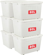 55lx6 Storage Boxes with Lids Plastic Box Wheels (6 Pack)
