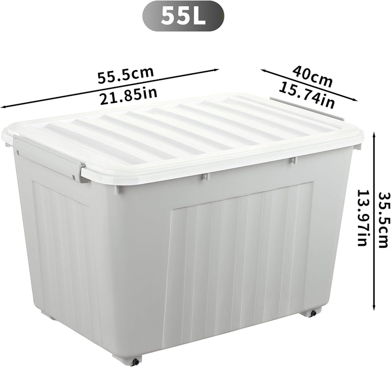 55lx6 Storage Boxes with Lids Plastic Box Wheels (6 Pack)