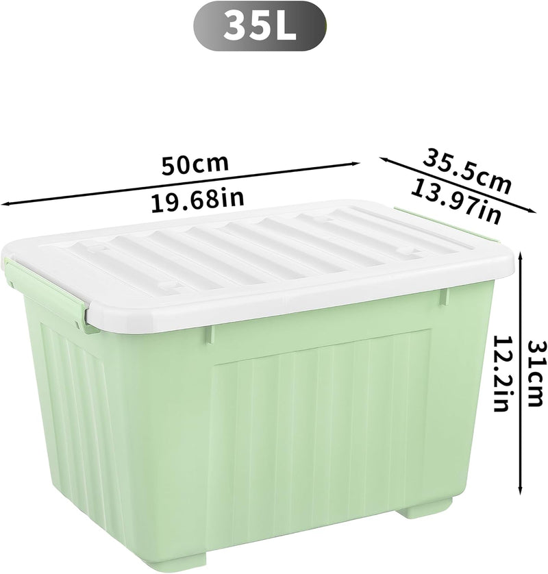 55lx6 Storage Boxes with Lids Plastic Box Wheels (6 Pack)