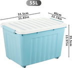 55lx6 Storage Boxes with Lids Plastic Box Wheels (6 Pack)