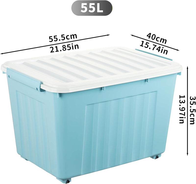 55lx6 Storage Boxes with Lids Plastic Box Wheels (6 Pack)