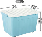 55lx6 Storage Boxes with Lids Plastic Box Wheels (6 Pack)