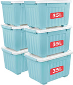 55lx6 Storage Boxes with Lids Plastic Box Wheels (6 Pack)
