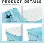 55lx6 Storage Boxes with Lids Plastic Box Wheels (6 Pack)