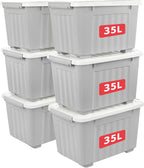 55lx6 Storage Boxes with Lids Plastic Box Wheels (6 Pack)