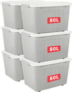55lx6 Storage Boxes with Lids Plastic Box Wheels (6 Pack)