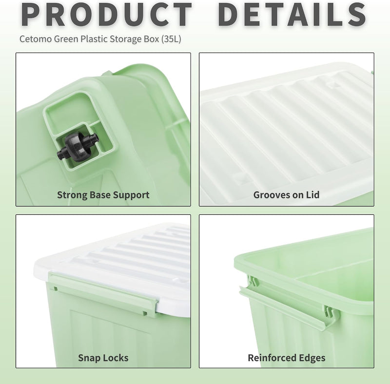 55lx6 Storage Boxes with Lids Plastic Box Wheels (6 Pack)