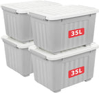 55lx6 Storage Boxes with Lids Plastic Box Wheels (6 Pack)