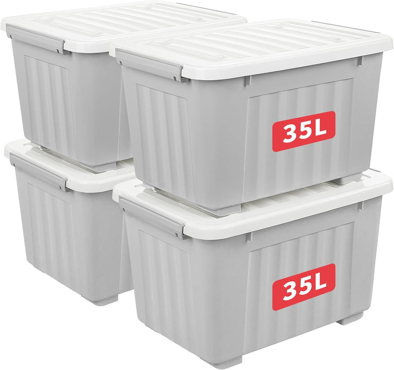 55lx6 Storage Boxes with Lids Plastic Box Wheels (6 Pack)