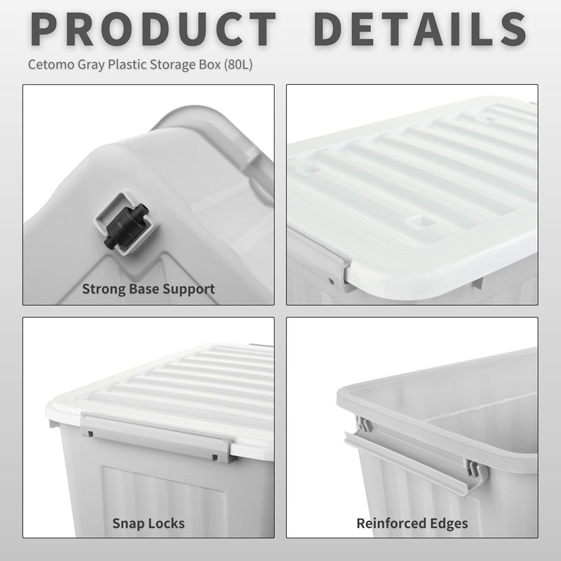55lx6 Storage Boxes with Lids Plastic Box Wheels (6 Pack)