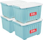 55lx6 Storage Boxes with Lids Plastic Box Wheels (6 Pack)