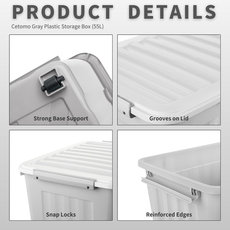 55lx6 Storage Boxes with Lids Plastic Box Wheels (6 Pack)