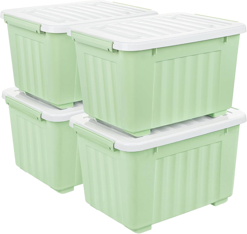 55lx6 Storage Boxes with Lids Plastic Box Wheels (6 Pack)