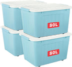 55lx6 Storage Boxes with Lids Plastic Box Wheels (6 Pack)