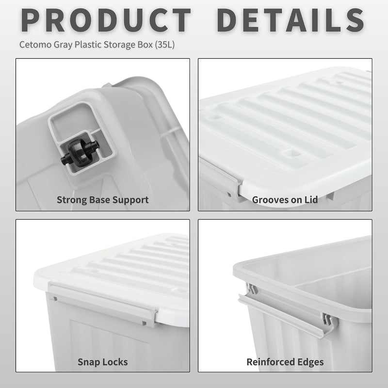 55lx6 Storage Boxes with Lids Plastic Box Wheels (6 Pack)
