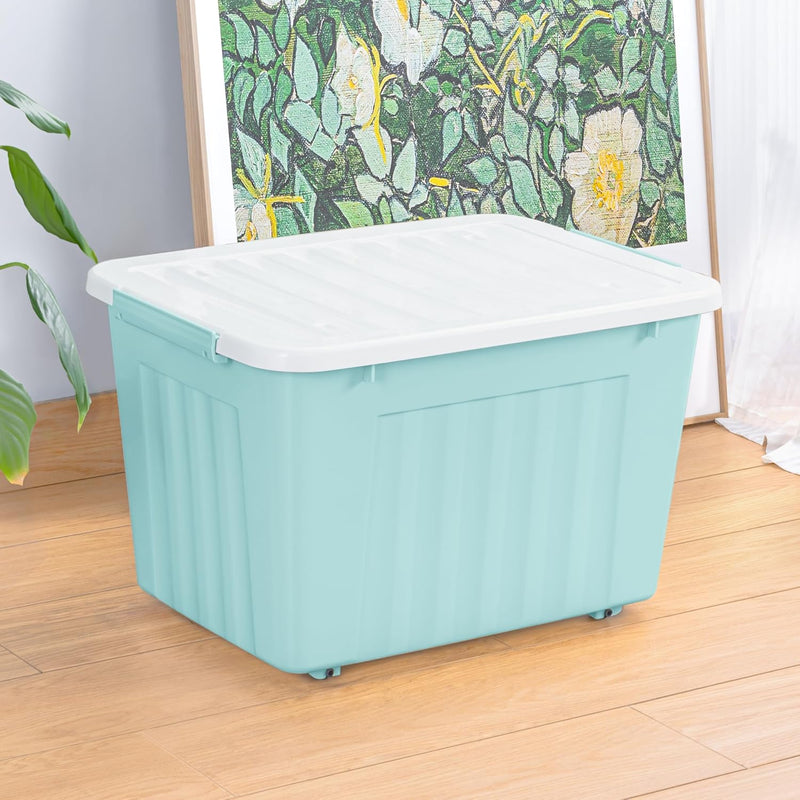 55lx6 Storage Boxes with Lids Plastic Box Wheels (6 Pack)
