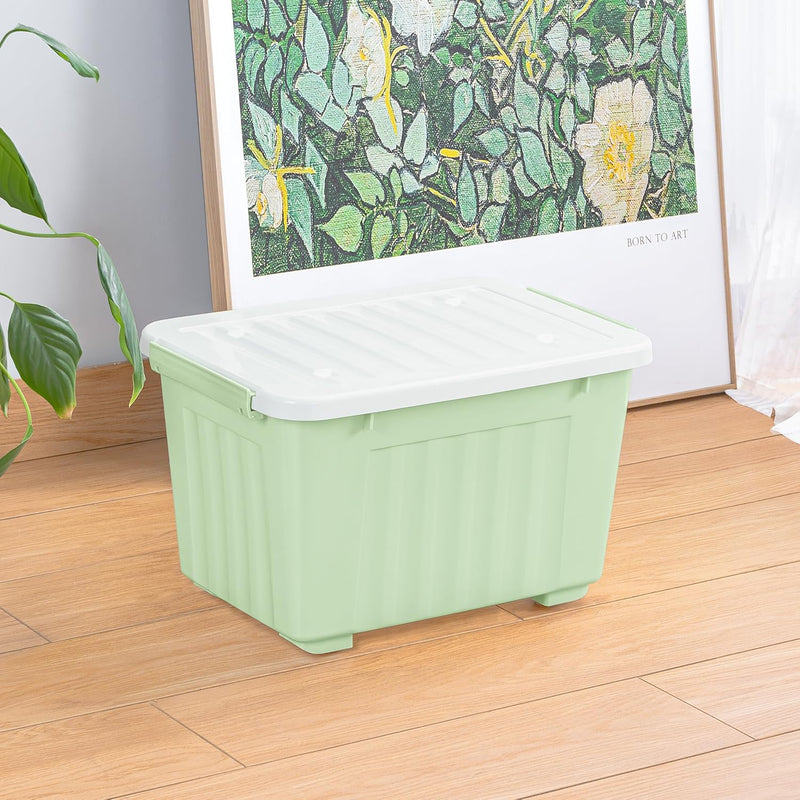 55lx6 Storage Boxes with Lids Plastic Box Wheels (6 Pack)