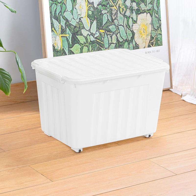 55lx6 Storage Boxes with Lids Plastic Box Wheels (6 Pack)