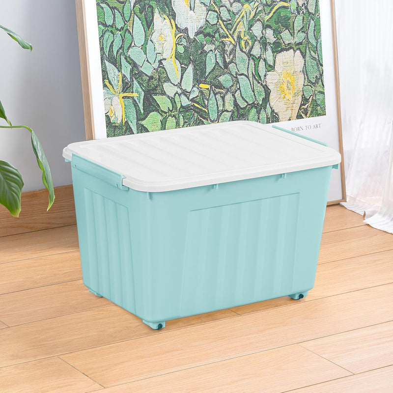 55lx6 Storage Boxes with Lids Plastic Box Wheels (6 Pack)