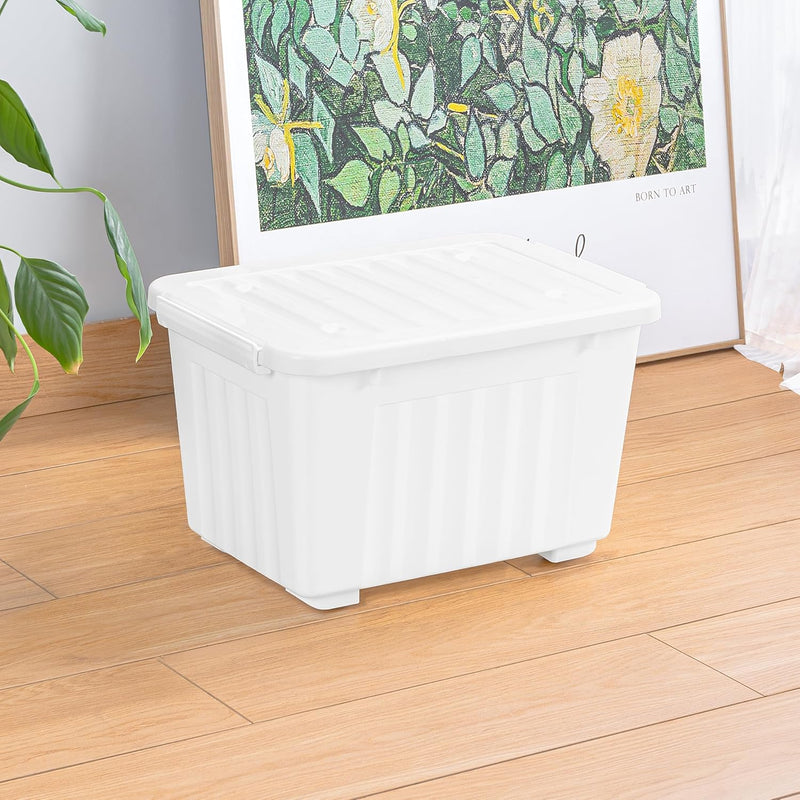 55lx6 Storage Boxes with Lids Plastic Box Wheels (6 Pack)