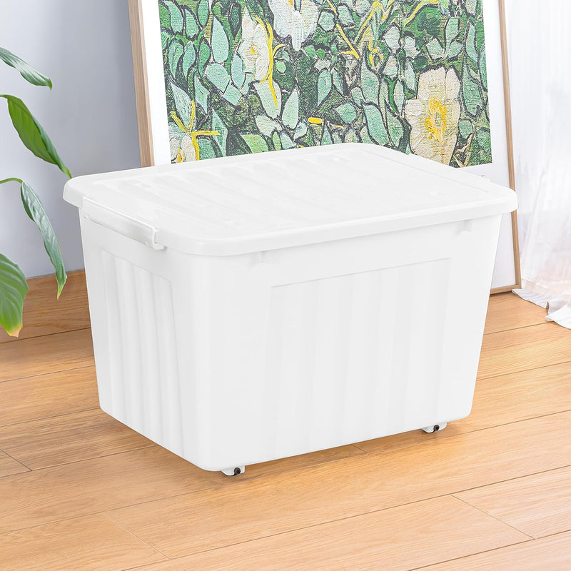 55lx6 Storage Boxes with Lids Plastic Box Wheels (6 Pack)
