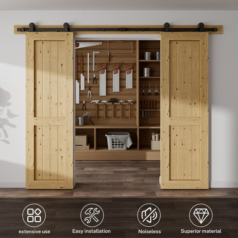 5FT Sliding Door Track Kit Barn Wood